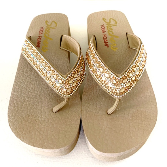 Skechers Shoes - Skechers Yoga Foam Sandals Flip Flop Wedge Bling 8.5